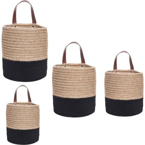 Wall Hanging Cotton Rope Basket with Handle Storage Bins,Woven Basket Organizer for Flower Plants,Toys