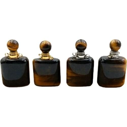 Natural square tiger eyes essential oils diffuse Gems stone perfume Bottle Pendant gold silver plated vial for Necklace Jewelry