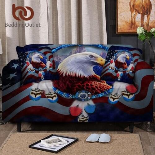 BeddingOutlet Eagle Stretch Sofa Cover 3D Print Couch Cover 1/2/3/4 Seater Dreamcatcher American Flag Elastic Slipcover 3pcs