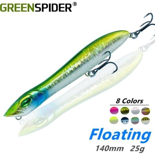 GREENSPIDER 2021 NEW Popper&Pencil 1PC 140MM 26G Wobbler Snake Head Fishing lure Floating Sea Bass Pike Bait With Mustad Hooks