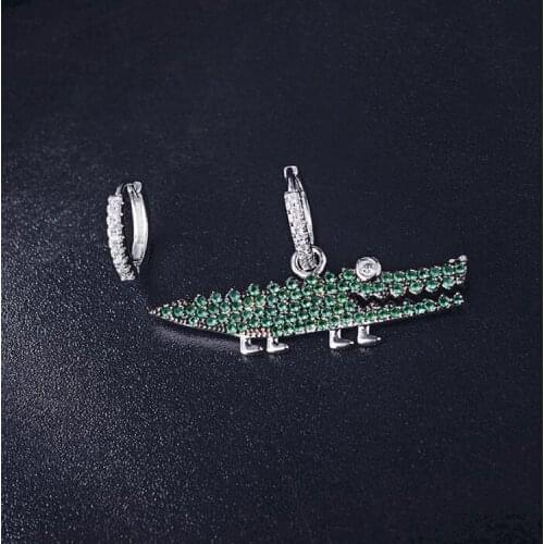 New Fashion Asymmetric Hoop Earrings Micro Mosaic AAA+ Zircon Cute Alligator Pendant Earrings for Women Monacon Jewelry
