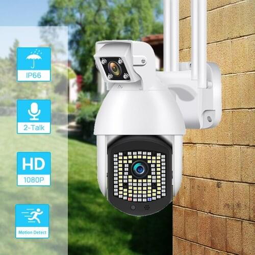 OUERTECH 1080P Dual Lens PTZ IP Camera 2MP Wifi Outdoor Auto-Tracking Wifi Security Speed Dome Camera PIP CCTV Surveillance