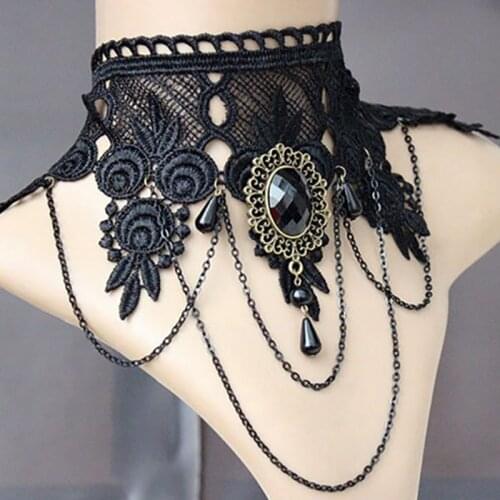 New Collares Sexy Gothic Chokers Crystal Black Lace Neck Choker Necklace Vintage Victorian Women Chocker Punk Jewelry Gifts