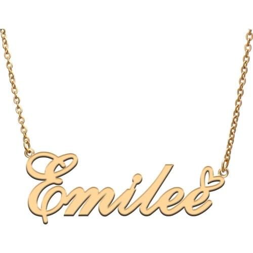 Love Heart Emilee Name Necklace for Women Stainless Steel Gold & Silver Nameplate Pendant Femme Mother Child Girls Gift