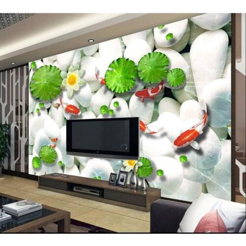 Custom 3d photo wallpaper 3d wall murals wallpaper Nine fish figure 3 d pebbles background wall 3d wallpaper for living room decoration