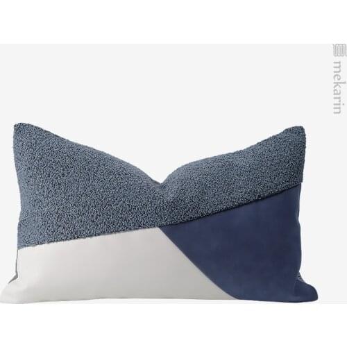 Simple and modern model room living room sofa pillow cushion blue dark gray light gray stitching patch embroidered waist pillow