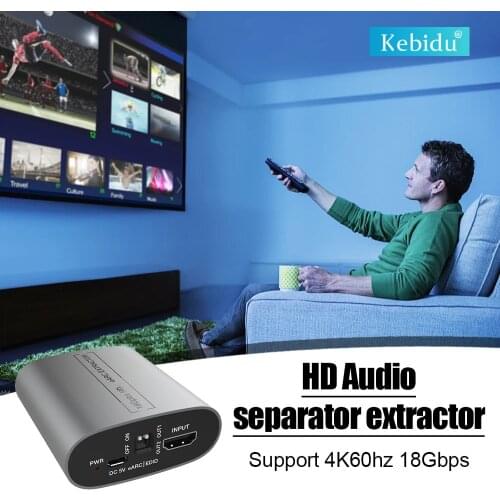 Kebidu 2K/4K HDMI-compatible 60Hz Extractor Splitter Adapter Audio Extractor loop 18Gbps For Amplifier Soundbar Speaker