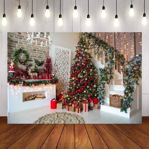 Christmas Photography Background Wreath Decoration Tree Retro Vintage Brick Wall Flash Christmas Backdrops for Photo Studio