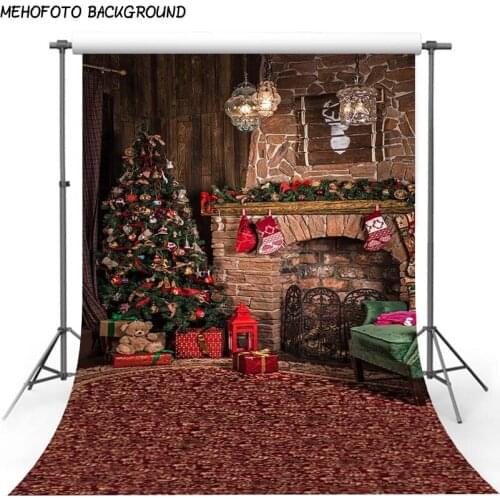 Christmas Background Fireplace Tree Winter Snow Window Backdrop Interior Baby Birthday Photography Background For Photo Studio