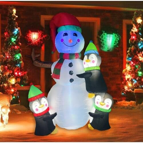 Lighted Christmas Inflatable Three Cute Penguins Building Snowman LED Lights Outdoor Indoor Holiday Decoration Blow up Party Toy