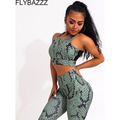 Sexy Snake Printed Yoga Sets Womens Sportswear Gym Clothing Fitness Leggings Push Up Workout Running Sports Suit Bra Yoga Pants