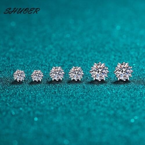 Classic 0.3-1 ct Pass Diamond Tester D Color Moissanite Wedding Earrings 925 Silver Brilliant Cut Stone Snowflake Stud Earrings