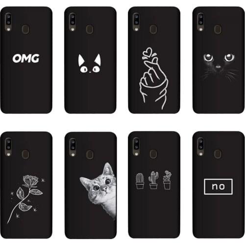 QAQsam Silicone Cover For Samsung Galaxy A20 A205 Case Painting Flower Cat Moon Matte Phone Cases Funda
