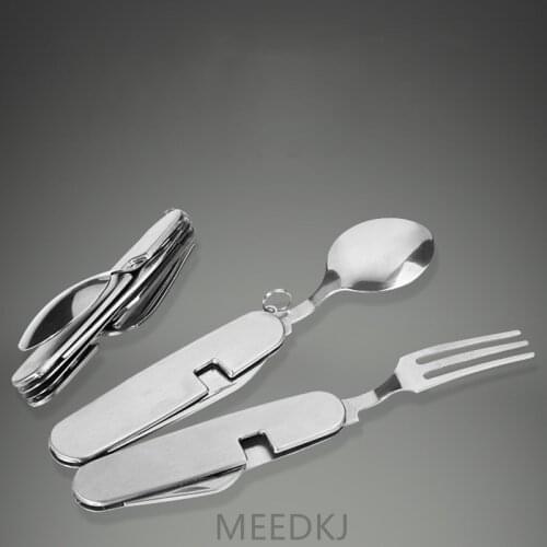 Stainless steel outdoor dining fork tableware detachable camping folding knife, fork and spoon combination