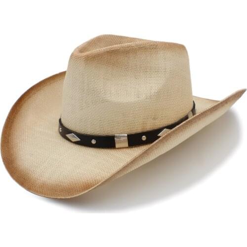 Handmade Weave Straw Cowboy Hat For Women Men Western HAT Straw Beach Sun Sombrero Cowgirl Hat Size 58CM A0231-XSJ