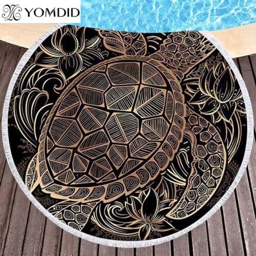 YOMDID Microfiber Fabric Beach Towel Round Large Towels 3d Printing Tapestry Money Turtle Pattern Yoga Mat Swimming Towel Toalla