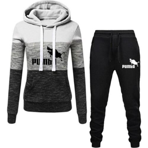 Womens Hoodie Pullover Sportswear And Black Pants Autumn And Winter Suit Womens Printed Casual Full-Length Trousers Suit 2021