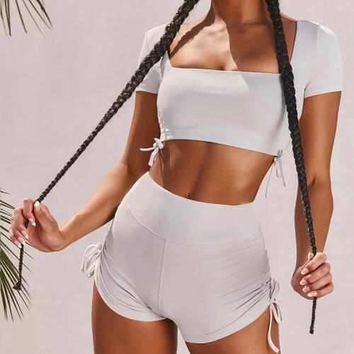 Seamless Sport Set Women Casual 2 Piece Set Tops Shorts Workout Outfit Fitness Wear Run Gym Suit Female U Neck Tracksuit Outfits