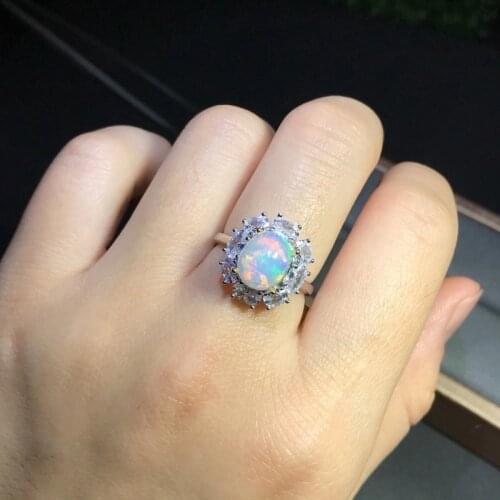 New Opal Ring Womens 925 Silver High-end Luxury Style Rare Black Opal Has A Status Symbol