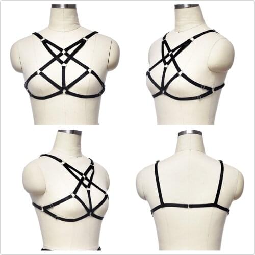 Women Pastel Goth Sexy Lingerie Body Cage Punk Body Harness Soft Fetish Bondage Harness Belt Adjustable Bra