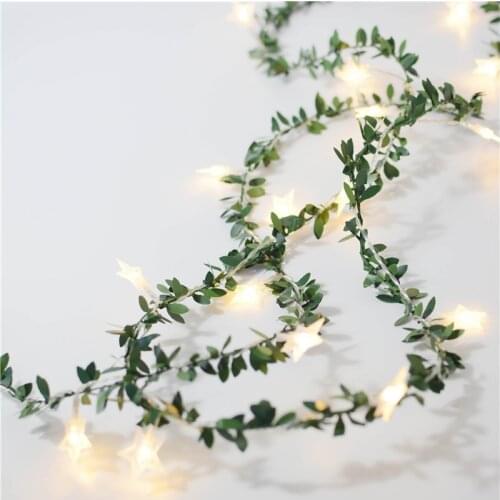 2M/ 20 LED Artificial Plants String Light Green Leaf Ivy Vine Fairy Light String Maple Leaves Lamp Garland DIY Hanging Lighting
