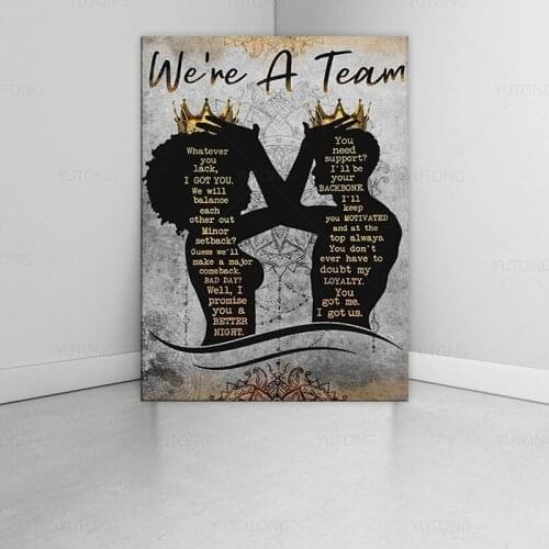 African American Wall Art Black King And Queen Canvas Print Painting Picture Artwork Black Girl Inspirational Quotes Wall Decor