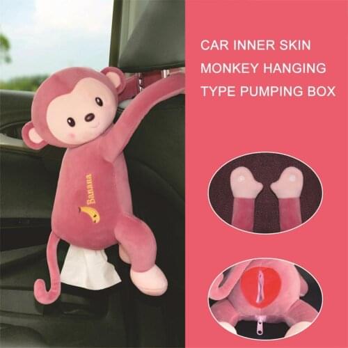 Car Tissue Box Plush Monkey Hanging Type Cute Creative Tissue Case Holder for Home Car