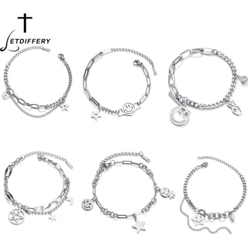 Letdiffery High Quality Charm Bracelets Stainless Steel Star Smiley Moon Never Fade Women Bracelet for friend girlfriend Gifts