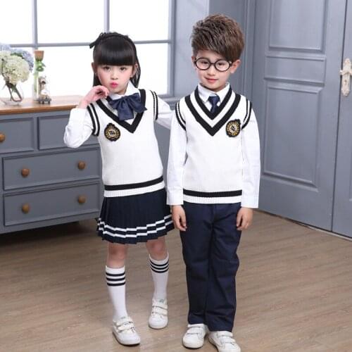 Childrens Primary School Uniform Kids Kindergarten Uniforms Students 4-piece British Academic Style Suit Sweater Jacket D-0514