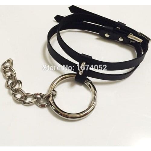 Designed Women Girl Fifty Shades of Gray BDSM Choker Chain Lead Link Choker O-Round Cut Out Frame Caged Leather Necklace