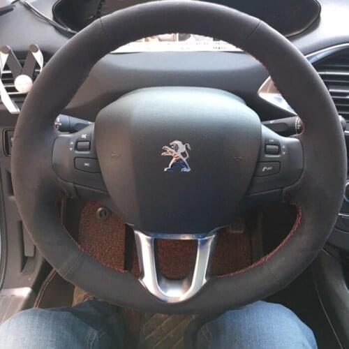 For Peugeot 408 308S 5008 2008 307 4008 508 DIY custom black suede car interior steering wheel cover car accessories