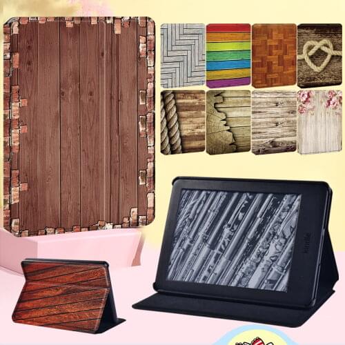 PU Leather Tablet Case for Amazon Kindle EReader Paperwhite 1 2 3 4/Kindle (10th Gen 2019/8th Gen 2016) -wood Flip Cover Case