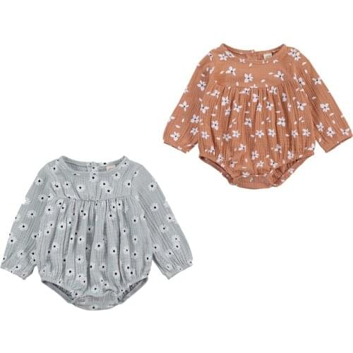 FOCUSNORM 0-18M Cute Newborn Baby Girl Bodysuits Long Sleeve Floral Bodysuit Jumpsuit One Pieces Baby Clothes 2 colors