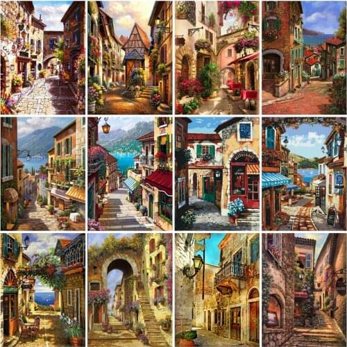 HUACAN DIY Pictures By Number Town Kits Home Decor Painting By Numbers Street Landscape Drawing On Canvas HandPainted Art Gift