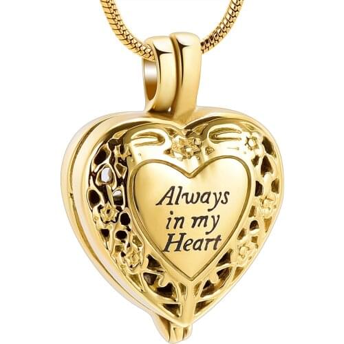 IJD10060 Always In My Heart Cremation Locket Necklace For Ashes Of Loved One Keepsake Hold Cylinder memorial Urn Jewelry
