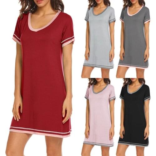 Short-sleeved Splicing Nightdress Loose Elegant Leisure Ladies Pajama Soft And Comfortable Pajamas Simple Home Wear Nightdress