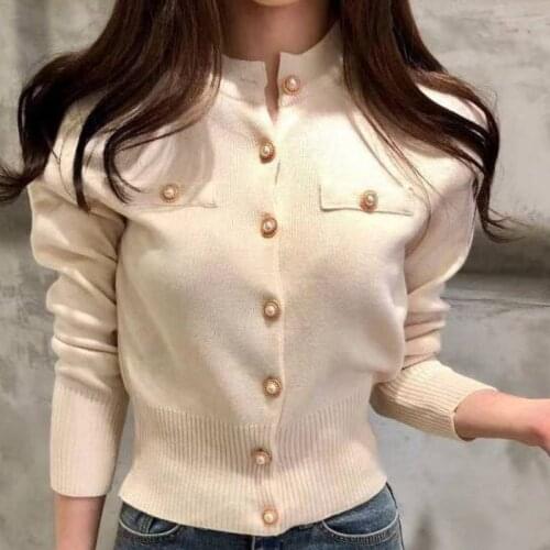 Korean Button Tops Single-Breasted Sweaters Cardigans Thin Coat Autumn Fashion Slim Long Sleeve Womens Sweater Knitted Clothes
