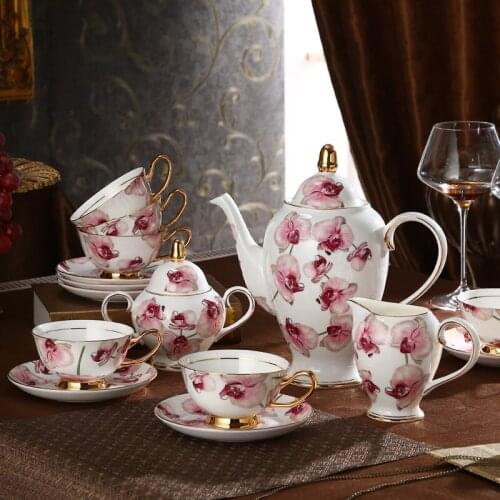 Creative Bone China 21pcs Tea Set Coffeeware Coffee Cups And Saucers Porcelain Tea Pots Floral Gift For Friends Wedding Home