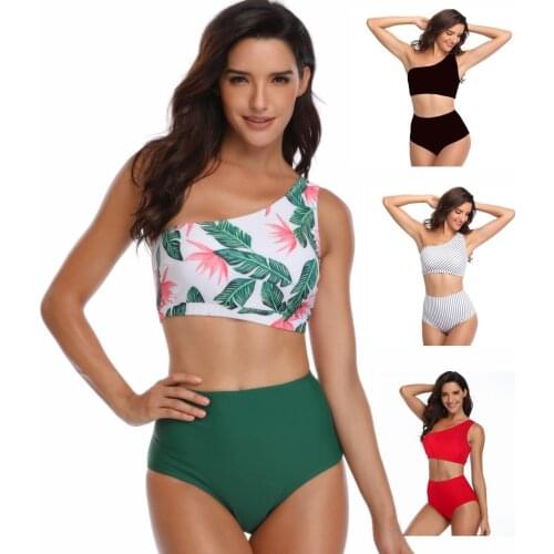 New Sexy High Elasticity And Durable One-Shoulder Printed Multi-Color Bikini Split Swimsuit Sexy Swimwear