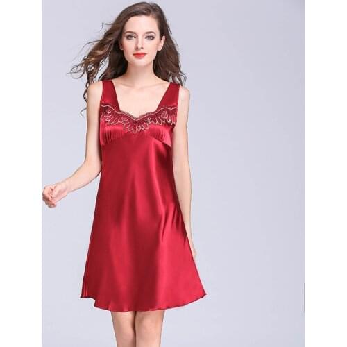 Summer Silk Sexy Lace Nightdress for Women Sleeveless Loose Plus Size Nightgowns Female Solid Color Homewear V-Neck Nightwear