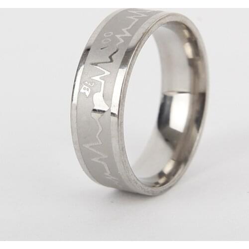 Lover Heartbeat Finger Rings for Women Men Stainless Steel Wedding Jewelry Valentines Day Gift Couple Heartbeat Rings 6mm