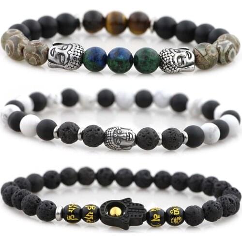 316l Stainless Steel Buddha Beads Bracelets&Bangles Charm Men Natural Stone Strand Bracelet Women Yoga Prayer Jewelry Gifts
