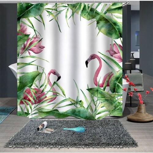 Custom Made Shower Curtain Bathroom Curtain Partition 1.5 x 1.8m 1.8 x 1.8m 1.8 x 2m Flamingo Palm Leaves White