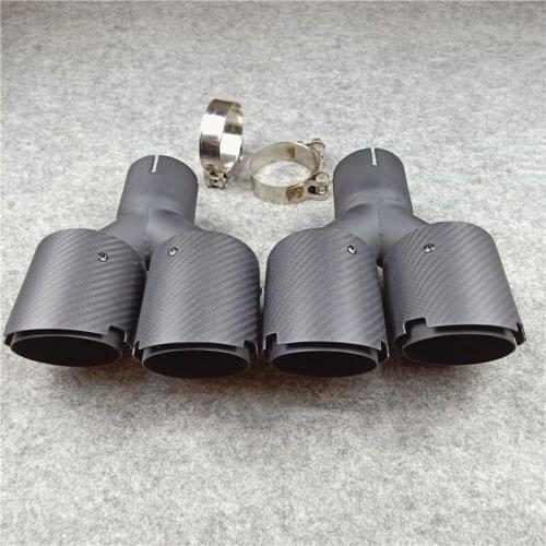 2 Piece Length 240MM Y Model Full Matte Exhaust Pipe Manifold Double Carbon Fiber Muffler Tip Stainless Steel Nozzles