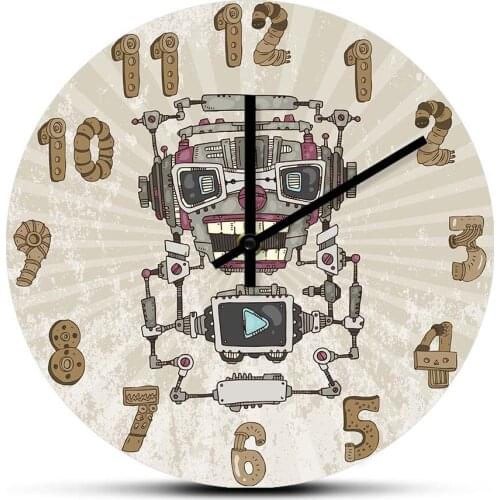 Sci Fi Audio Robot Machine Mechanism Wall Clock For Kids Room Nursery Silent Swept Wall Watch Robot Wall Art Playroom Décor