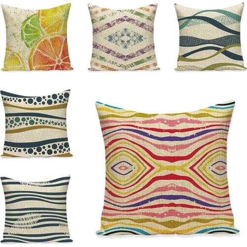 Geometric Stripe Cushion Covers Horse Printed Linen Cotton Pillow For Chair Birthday Party Sofa Decorative Cushions Home Decor