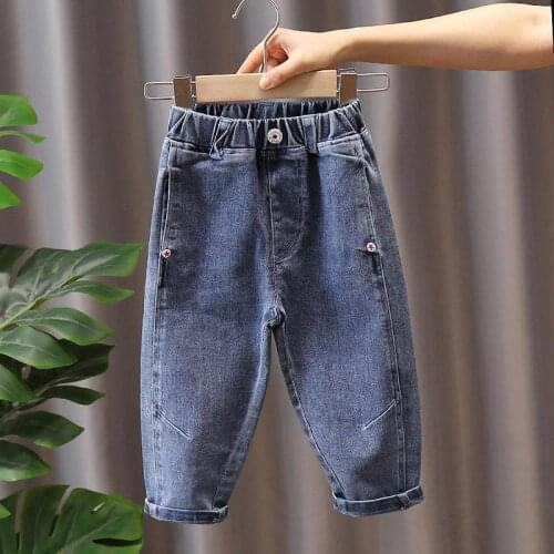 2021 New Baby Boys Jeans Spring Autumn Clothes Bottoms Kids Elastic Casual Pants Childrens Clothing Trousers Tide