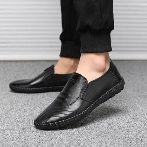 New Men Loafers Brown Blue Black Leather Shoes Waterproof Antiskid Cheap Chef Shoe Casual-shoes-men Size39-44 Hombres Zapatos