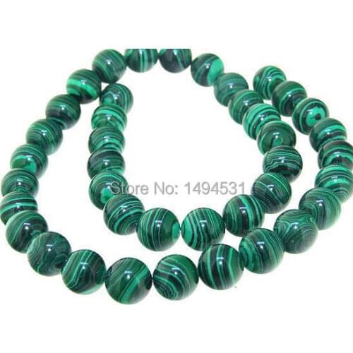 Wholesale Round 10MM Round Green Malachite beads Malachite Gem Loose Beads Full Strand 15inch - Free Shipping
