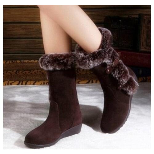 Autumn Winter New Style Cotton Boots Plush Thick-heeled Plus Size Womens Long Boots Plus Velvet Snow Boots